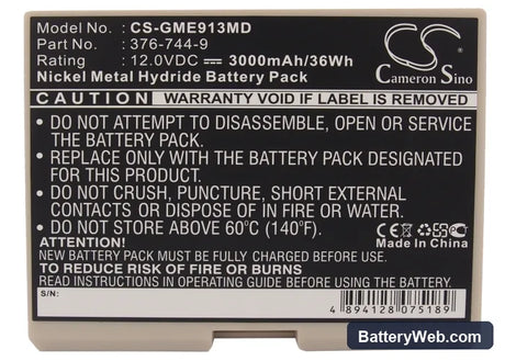 GE Hellige Defibrillator Replacement Battery, 12V, 3000mAh, Ni-MH 5