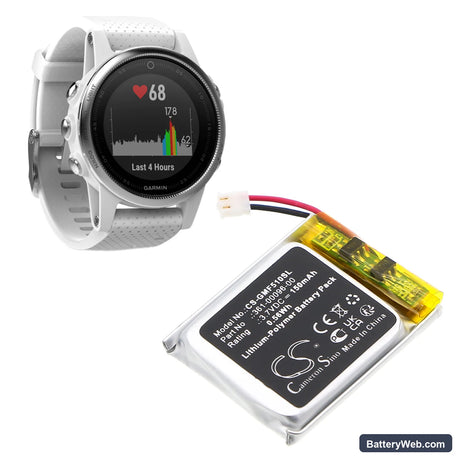 Garmin Fenix 5S Replacement Battery, 3.7V, 150mAh, Li-Polymer 6