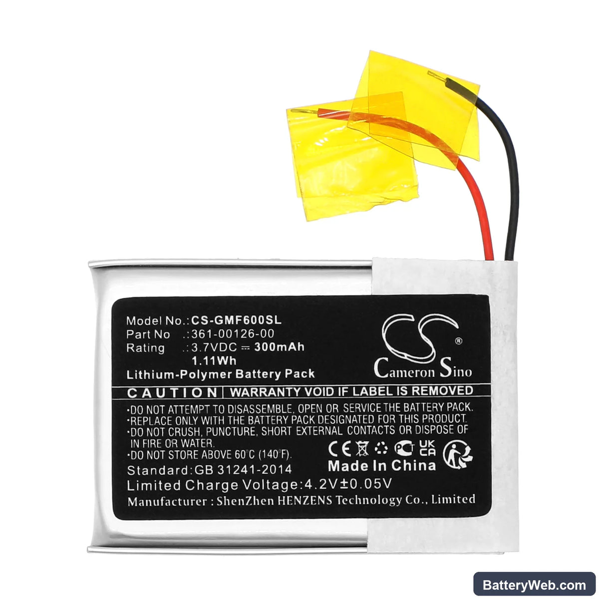 Garmin Tactix Delta Solar Replacement Battery, 3.7V, 300mAh, Li-Polymer 3