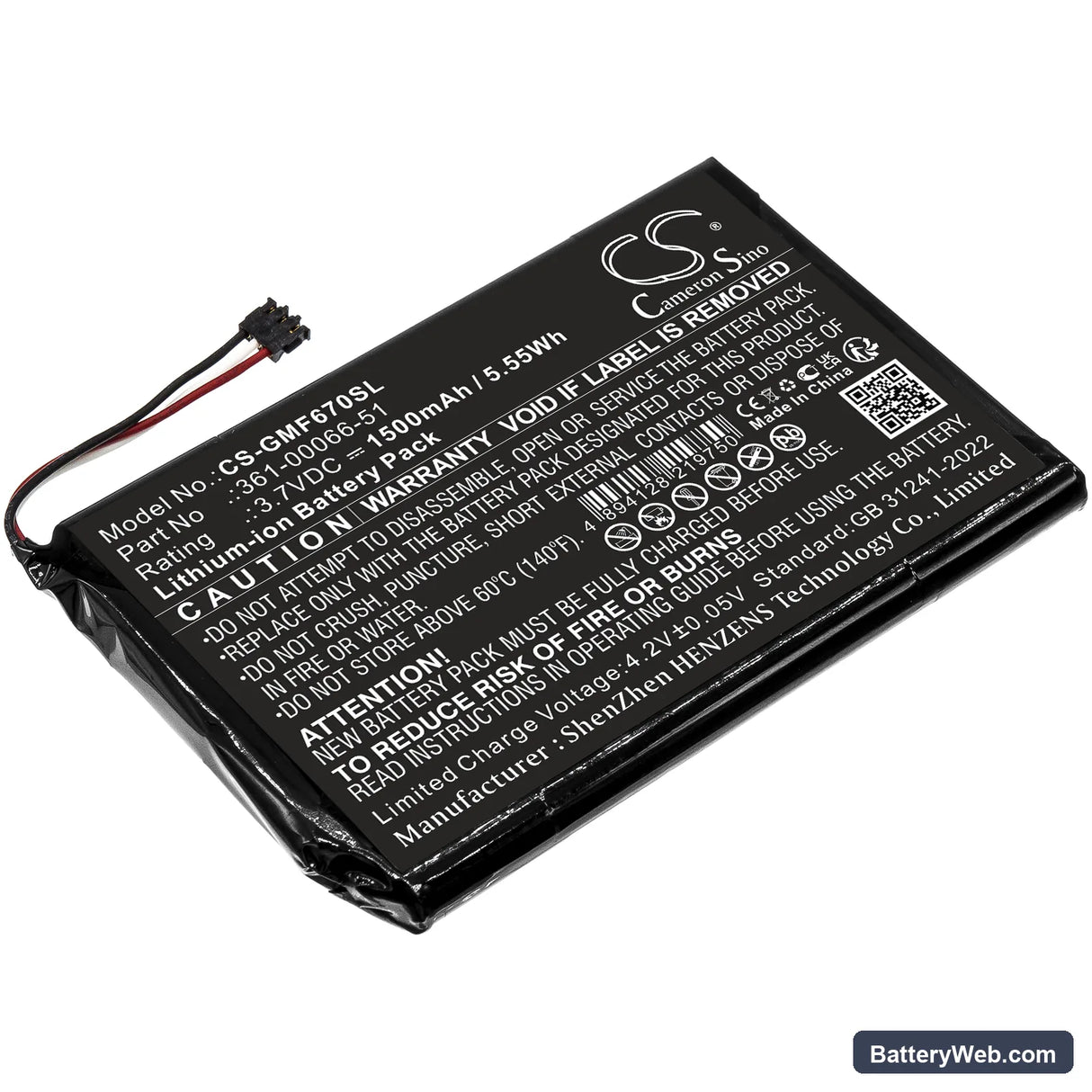 Garmin Fleet 670 LM TRUCK Replacement Battery, 3.7V, 1500mAh, Li-ion 1