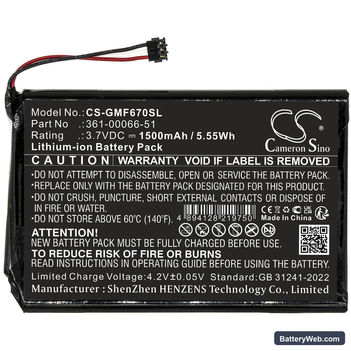 Garmin Fleet 670 LM TRUCK Replacement Battery, 3.7V, 1500mAh, Li-ion 3