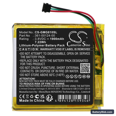 Garmin Approach G80 Replacement Battery, 3.8V, 1900mAh, Li-Polymer 3
