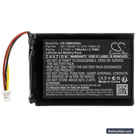 Garmin Sport PRO Handheld Transmitter Replacement Battery, 3.7V, 750mAh, Li-ion 3