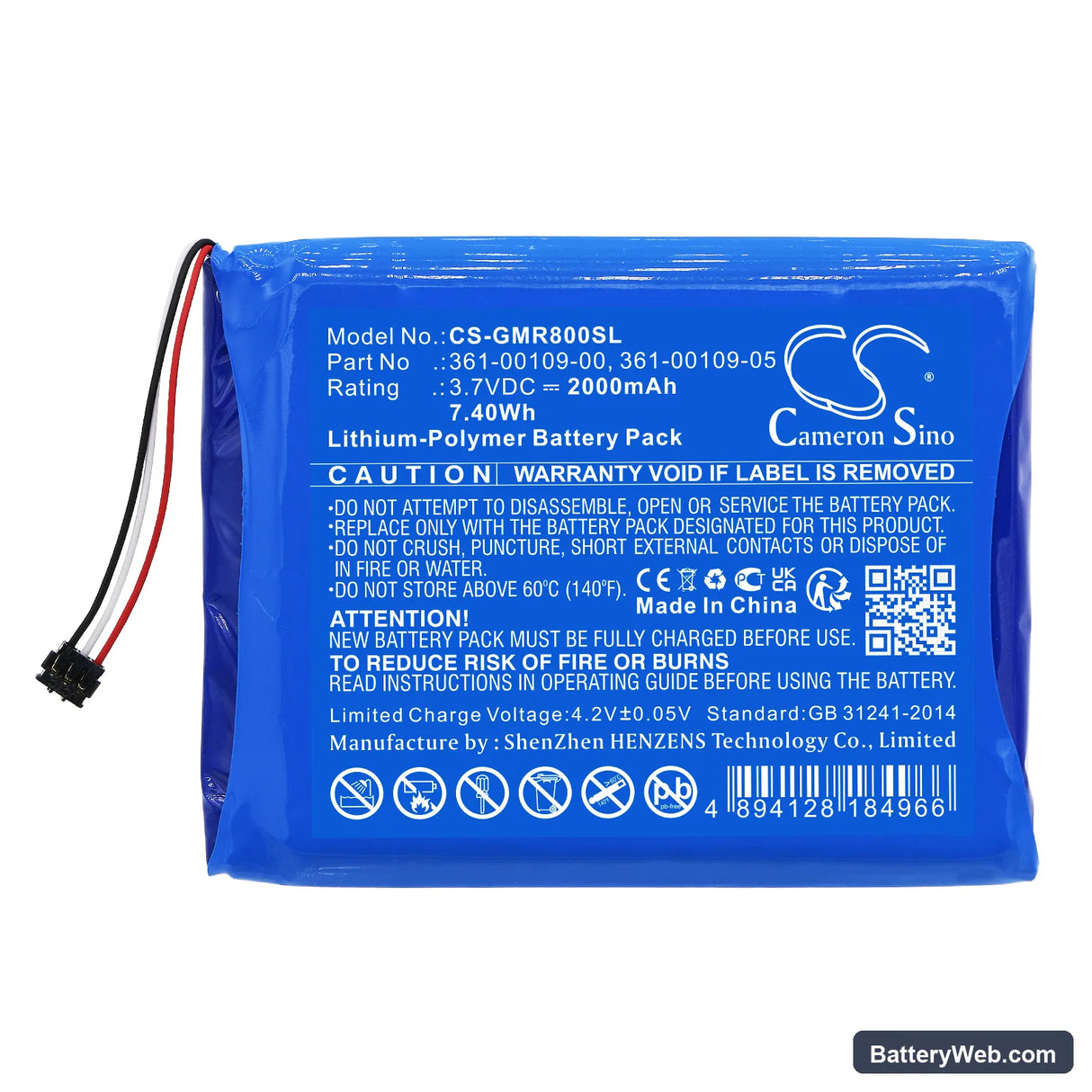 Garmin DEZL OTR800 Replacement Battery, 3.7V, 2000mAh, Li-Polymer 3