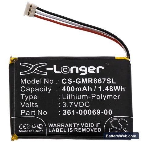 Garmin Barklimiter Deluxe Replacement Battery, 3.7V, 400mAh, Li-Polymer 3