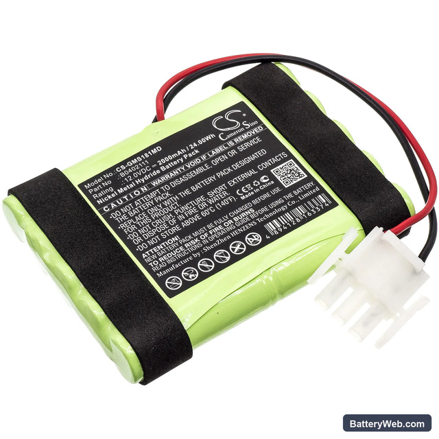 GE Hellige Servomed SMS 181 Replacement Battery, 12V, 2000mAh, Ni-MH 1