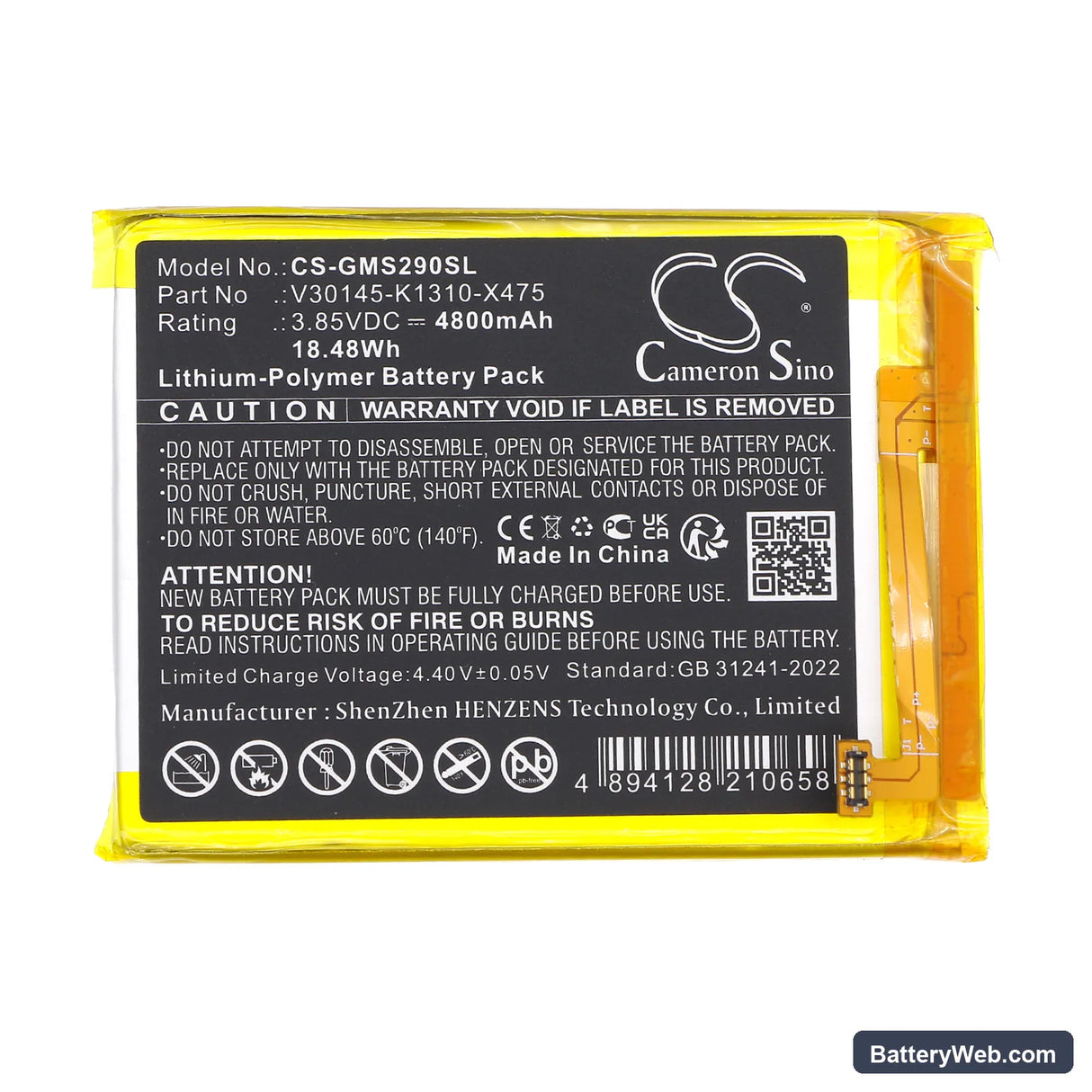 Gigaset GS290 Replacement Battery, 3.85V, 4800mAh, Li-Polymer 3