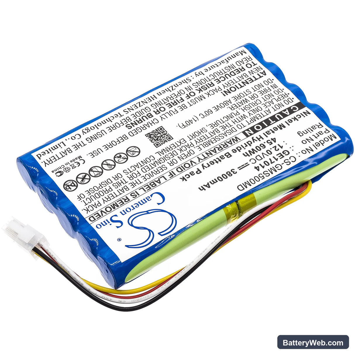 GE Datex-Ohmeda S5 Replacement Battery, 12V, 3800mAh, Ni-MH 2