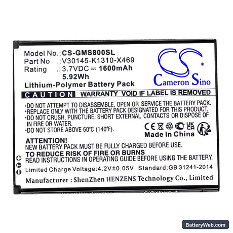Gigaset GS80 Replacement Battery, 3.7V, 1600mAh, Li-Polymer 3
