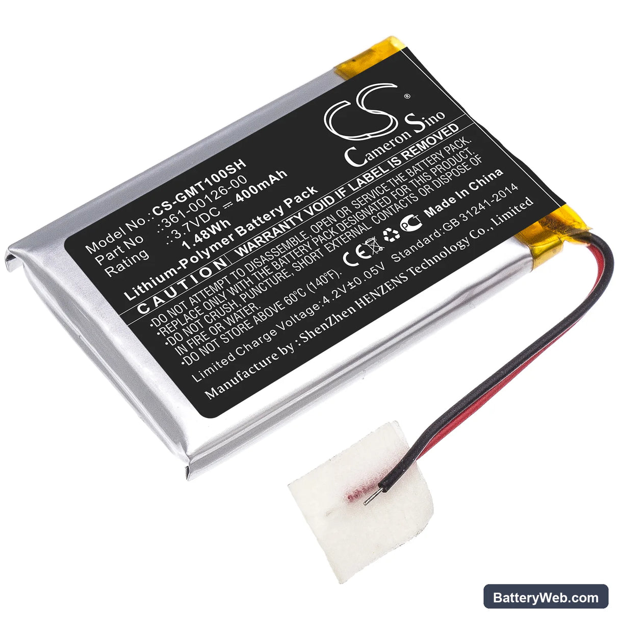 Garmin Tactix Delta Replacement Battery, 3.7V, 400mAh, Li-Polymer 1