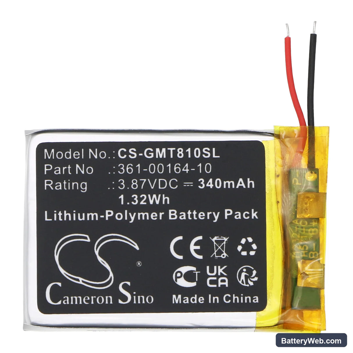 Garmin STD-810G Replacement Battery, 3.87V, 340mAh, Li-Polymer 3