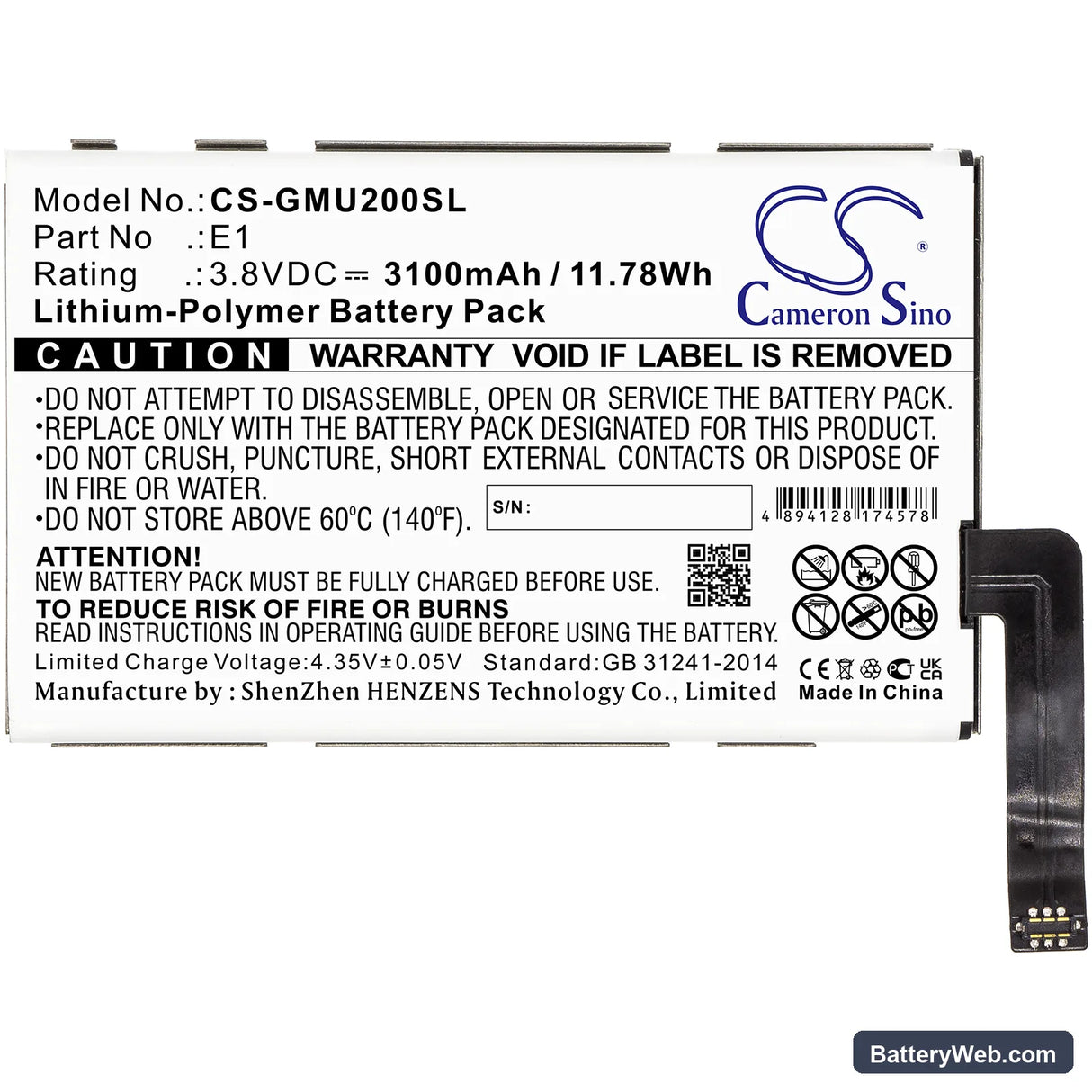 GlocalMe E1 Replacement Battery, 3.8V, 3100mAh, Li-Polymer 5