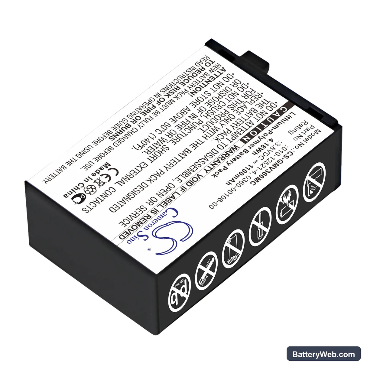 Garmin Virb 360 Replacement Battery, 3.8V, 1100mAh, Li-Polymer 2