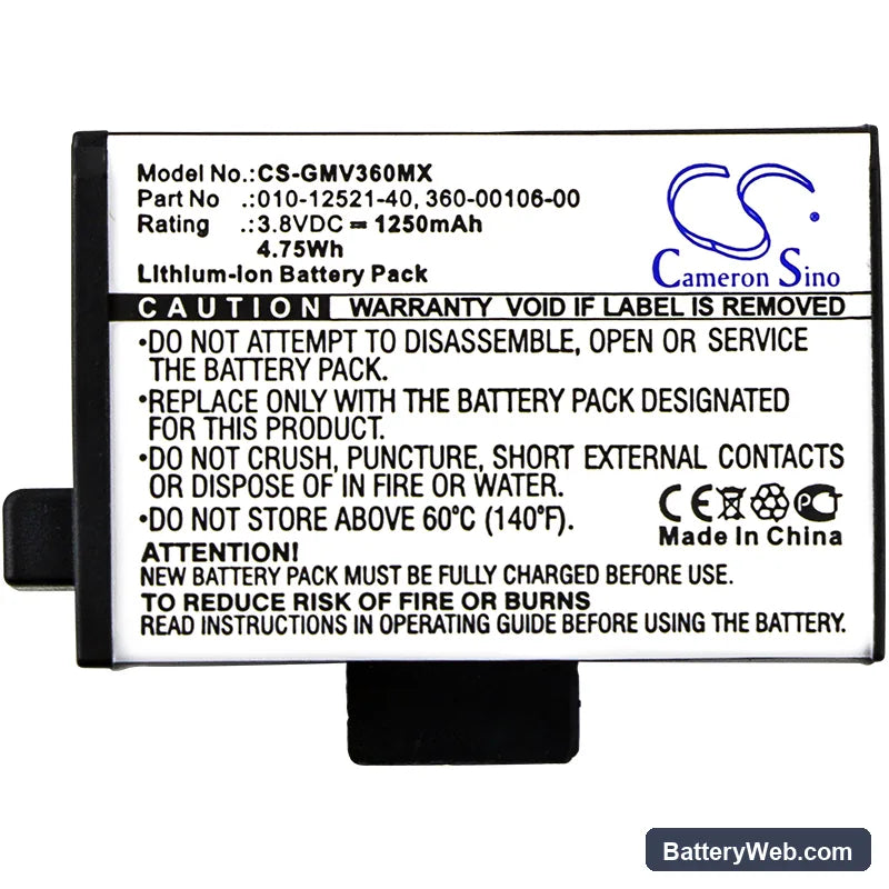 Garmin Virb 360 Replacement Battery, 3.8V, 1250mAh, Li-ion 3