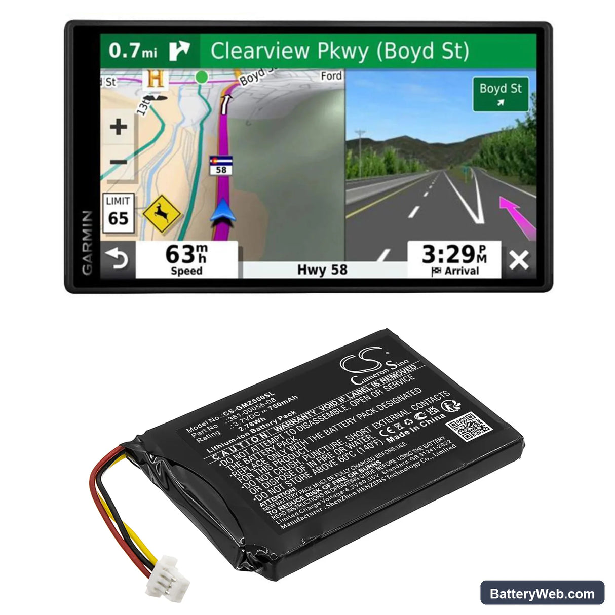 Garmin DriveSmart 5 Replacement Battery, 3.7V, 750mAh, Li-ion 6