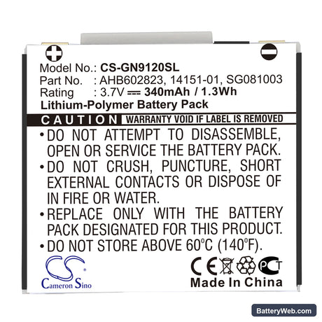 GN Netcom 9120 Replacement Battery, 3.7V, 340mAh, Li-Polymer 5