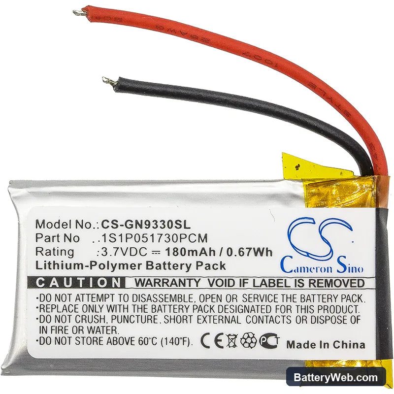 GN Netcom 9330 Replacement Battery, 3.7V, 180mAh, Li-Polymer 3