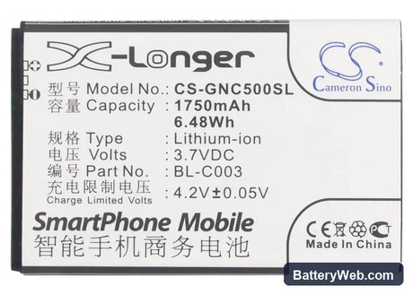GIONEE C500 Replacement Battery, 3.7V, 1750mAh, Li-ion 5
