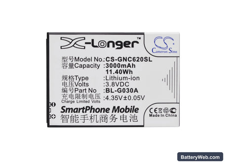 GIONEE GN181 Replacement Battery, 3.8V, 3000mAh, Li-ion 5