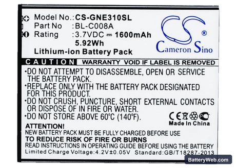 GIONEE E3 Replacement Battery, 3.7V, 1600mAh, Li-ion 1