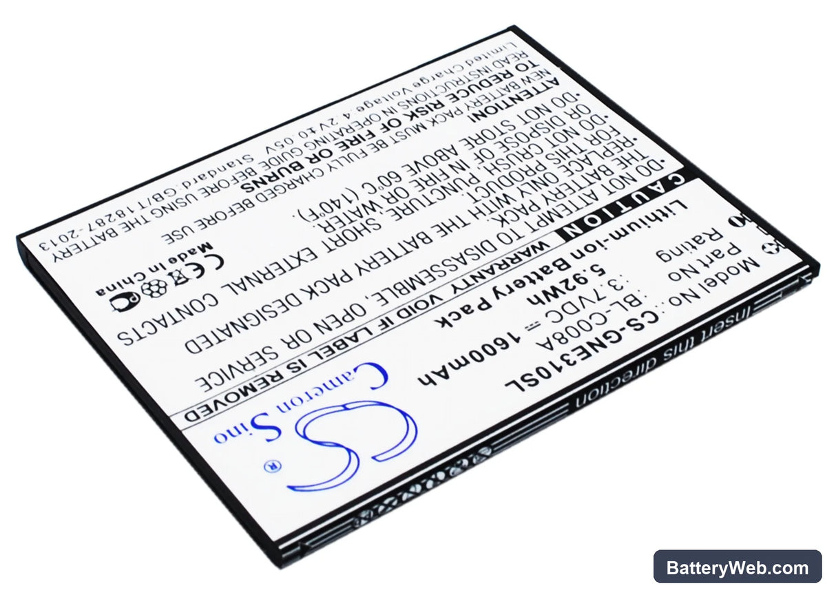 GIONEE E3 Replacement Battery, 3.7V, 1600mAh, Li-ion 3