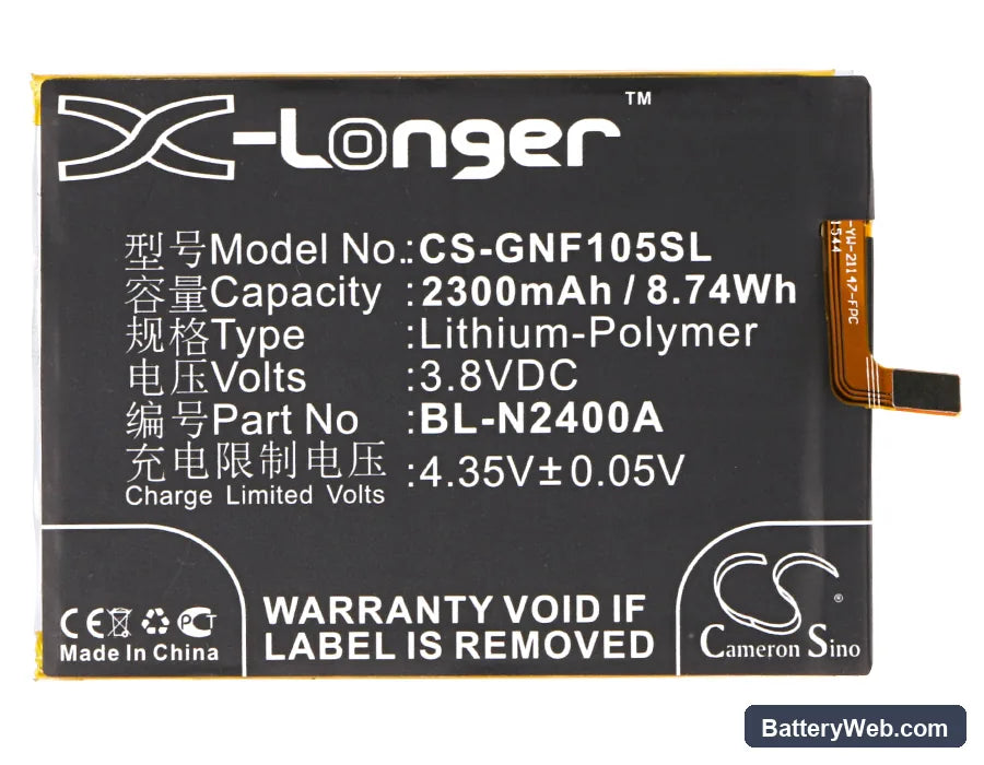 GIONEE F105 Replacement Battery, 3.8V, 2300mAh, Li-Polymer 5