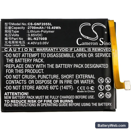 GIONEE F205 Replacement Battery, 3.85V, 2700mAh, Li-Polymer 3