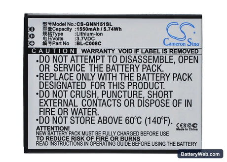 GIONEE GN151 Replacement Battery, 3.7V, 1550mAh, Li-ion 1