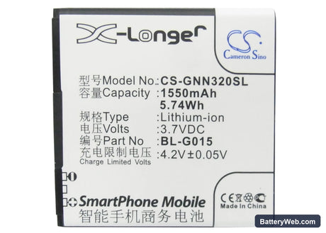 GIONEE GN320 Replacement Battery, 3.7V, 1550mAh, Li-ion 5