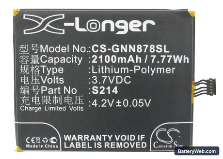 GIONEE GN878 Replacement Battery, 3.7V, 2100mAh, Li-Polymer 5