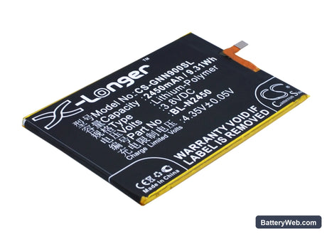 GIONEE ELIFE S5.5L Replacement Battery, 3.8V, 2450mAh, Li-Polymer 1