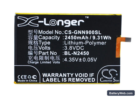 GIONEE ELIFE S5.5L Replacement Battery, 3.8V, 2450mAh, Li-Polymer 5