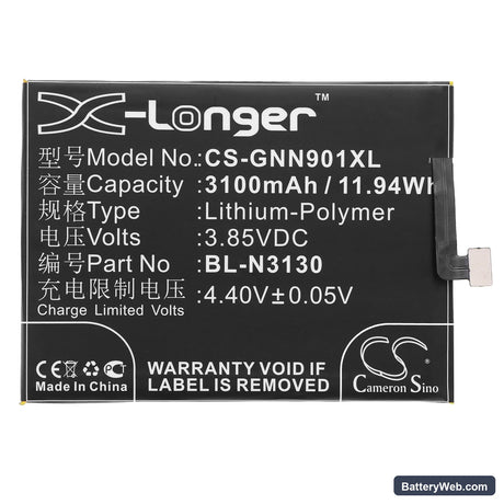 GIONEE S6 Pro Replacement Battery, 3.85V, 3100mAh, Li-Polymer 3