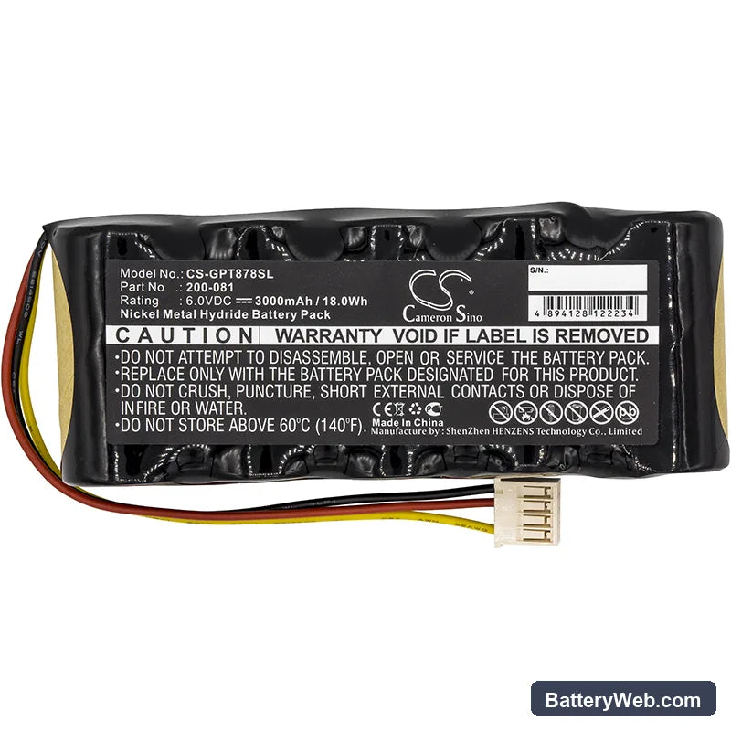 Panametrics PT878 Flowmeter Replacement Battery, 6V, 3000mAh, Ni-MH 3