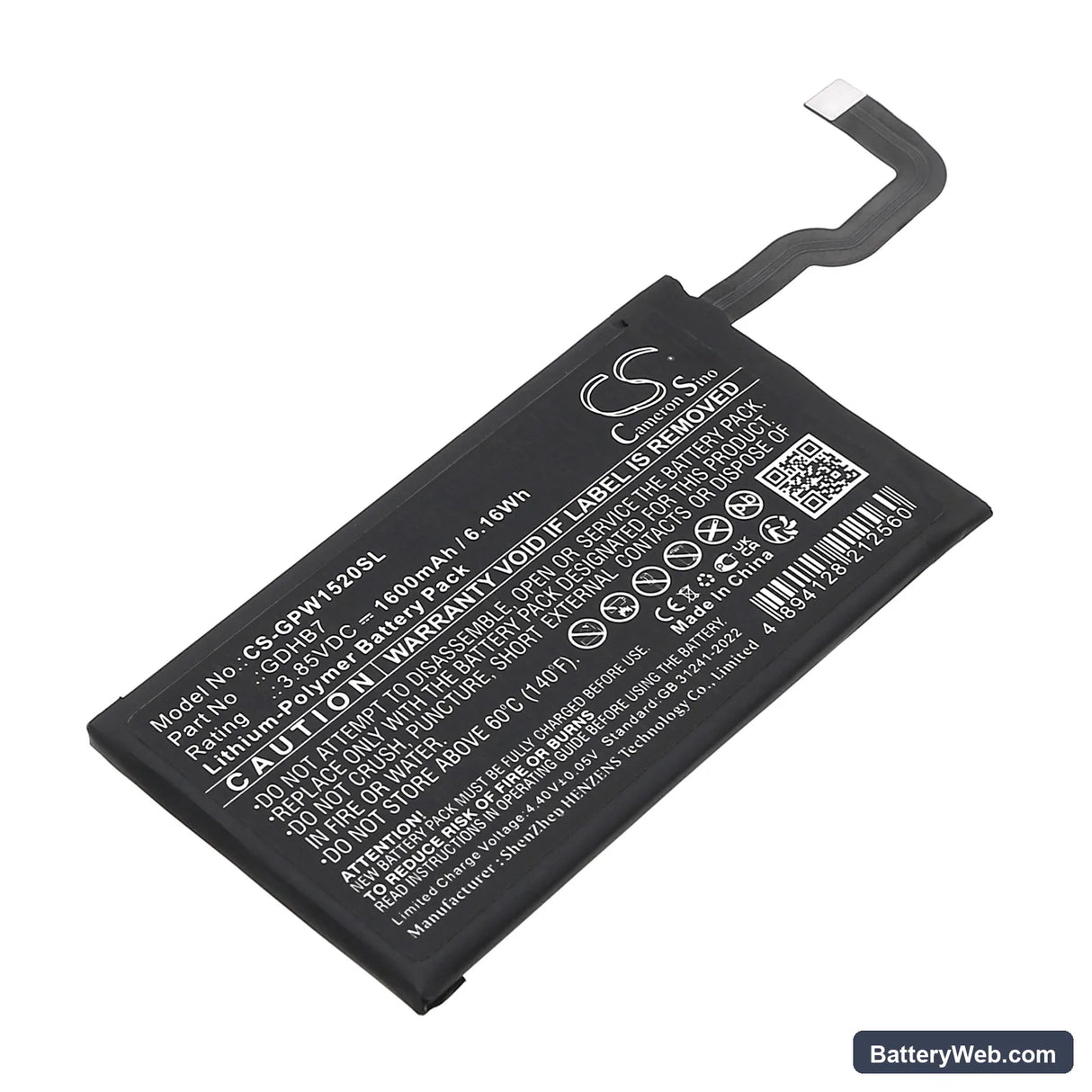 Google GC15S Replacement Battery, 3.85V, 1600mAh, Li-Polymer 1