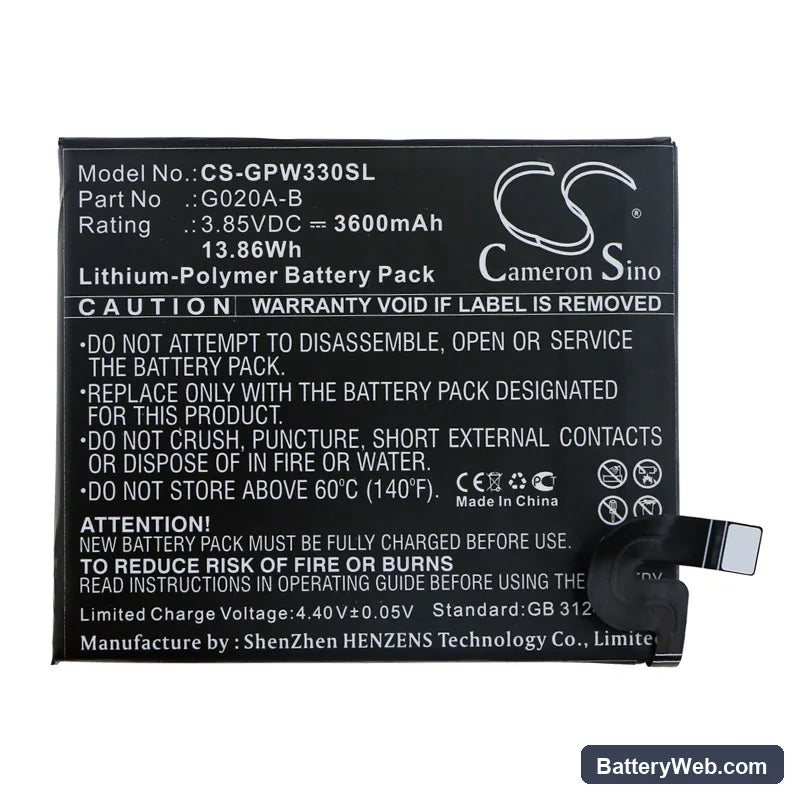 Google Pixel 3A XL Replacement Battery, 3.85V, 3600mAh, Li-Polymer 3