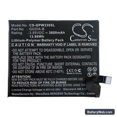 Google Pixel 3A XL Replacement Battery, 3.85V, 3600mAh, Li-Polymer 3