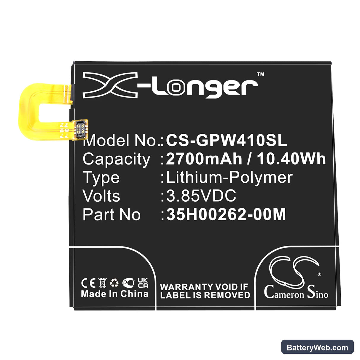 Google Pixel Replacement Battery, 3.85V, 2700mAh, Li-Polymer 3
