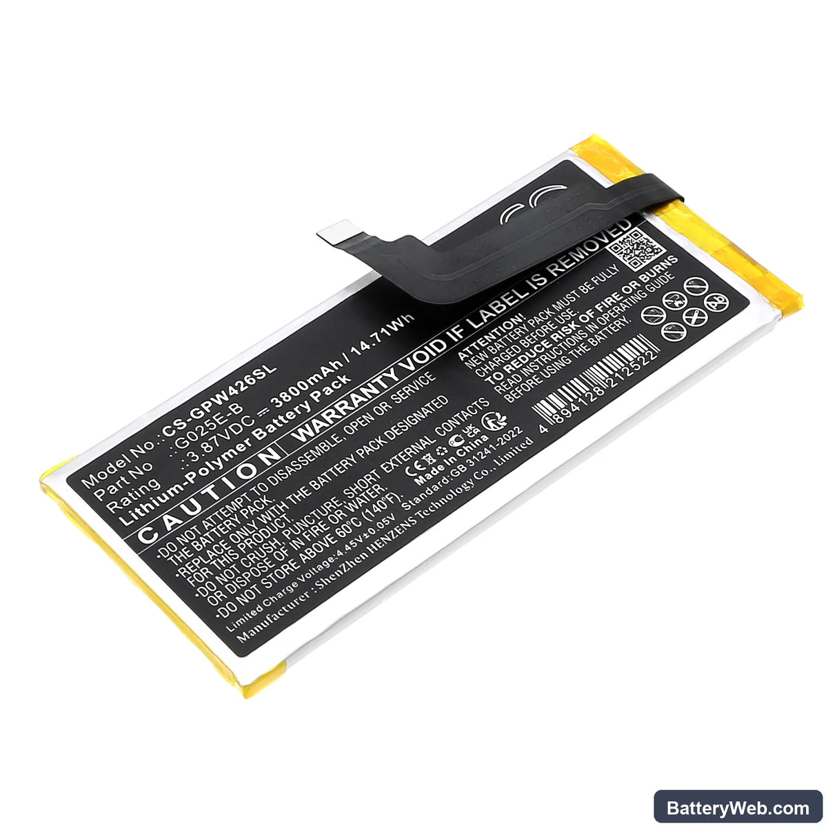 Google G025E Replacement Battery, 3.87V, 3800mAh, Li-Polymer 1