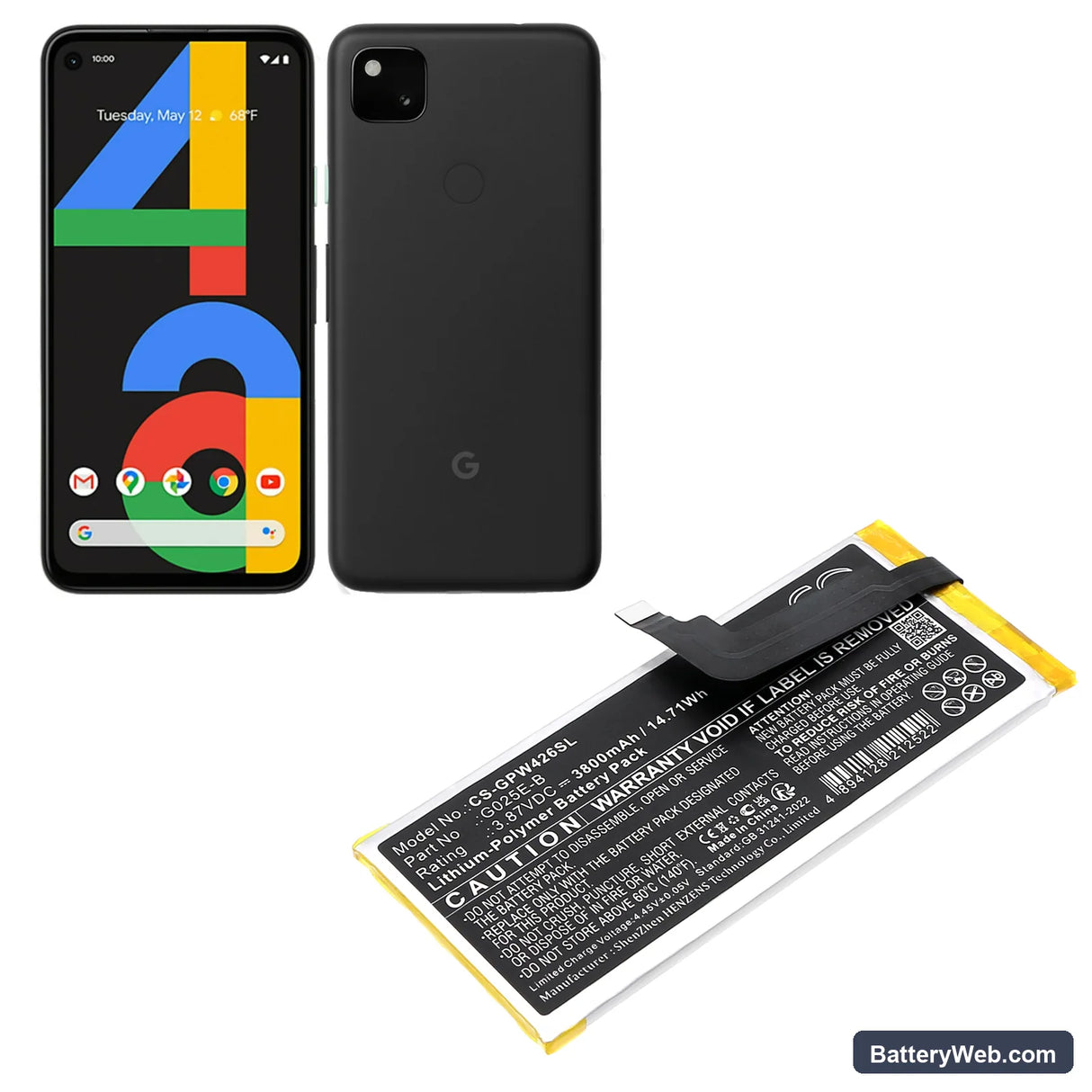 Google G025E Replacement Battery, 3.87V, 3800mAh, Li-Polymer 5