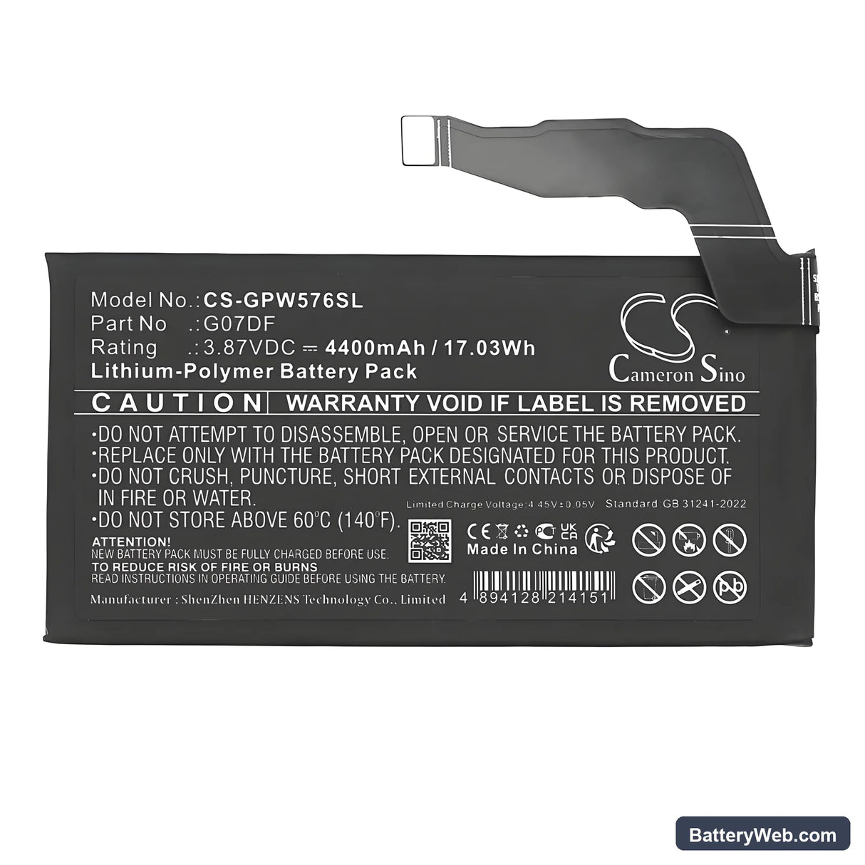 Google G576D Replacement Battery, 3.87V, 4400mAh, Li-Polymer 3