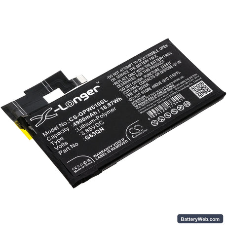 Google Pixel 6 Pro Replacement Battery, 3.85V, 4900mAh, Li-Polymer 1