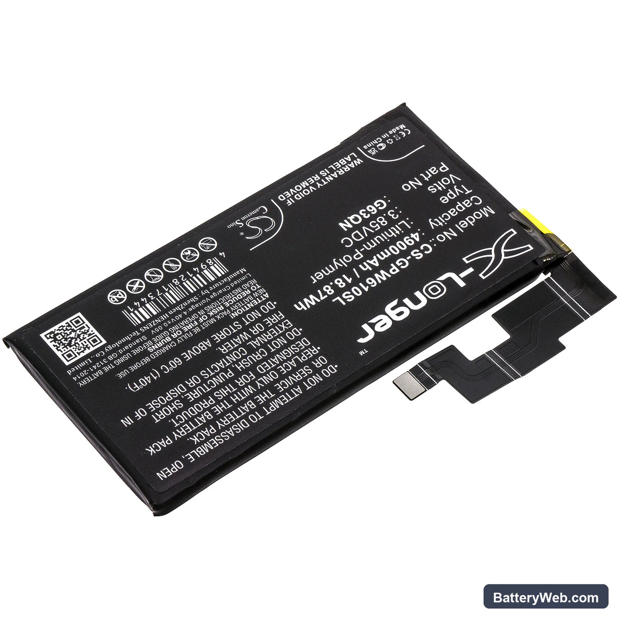 Google Pixel 6 Pro Replacement Battery, 3.85V, 4900mAh, Li-Polymer 2