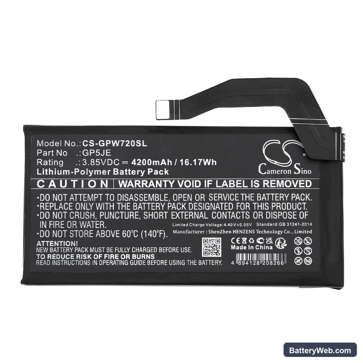 Google Pixel 7A Replacement Battery, 3.85V, 4200mAh, Li-Polymer 3