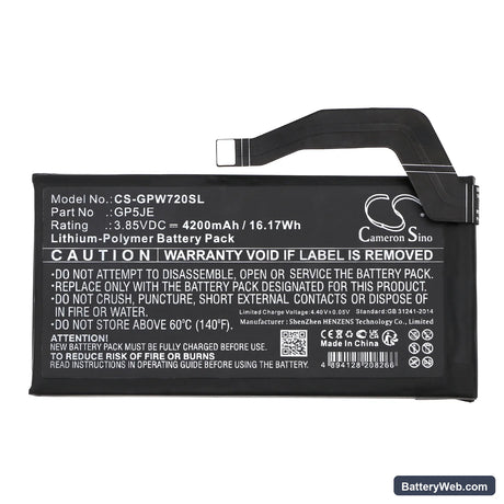 Google Pixel 7A Replacement Battery, 3.85V, 4200mAh, Li-Polymer 3