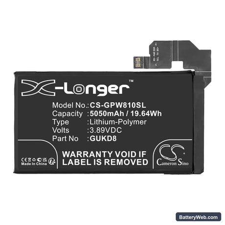 Google Pixel 8 Pro 5G Replacement Battery, 3.89V, 5050mAh, Li-Polymer 3