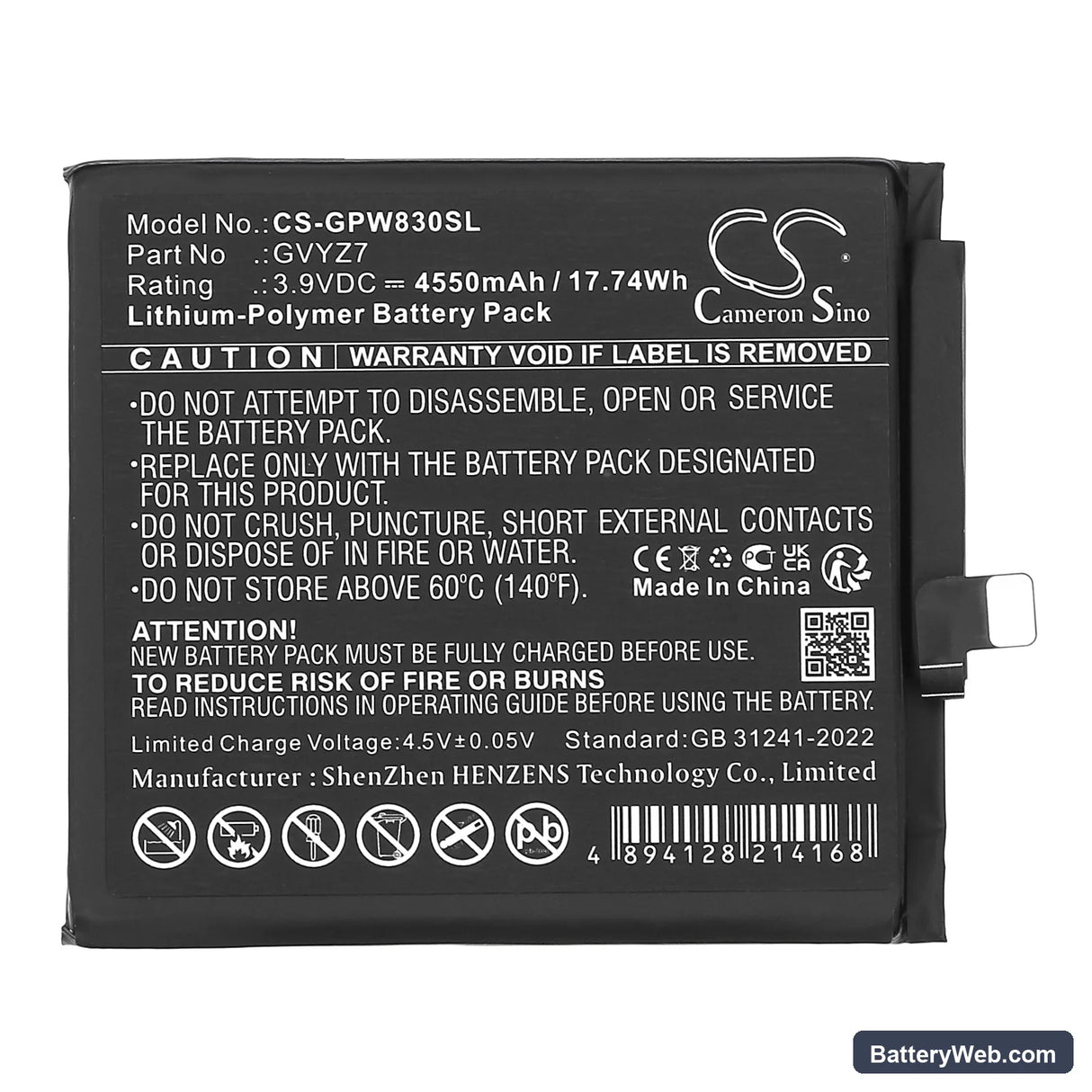 Google GEC77 Replacement Battery, 3.9V, 4550mAh, Li-Polymer 3