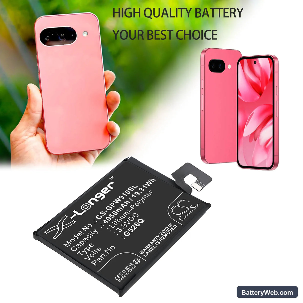 Google G3Y12 Replacement Battery, 3.9V, 4950mAh, Li-Polymer 5