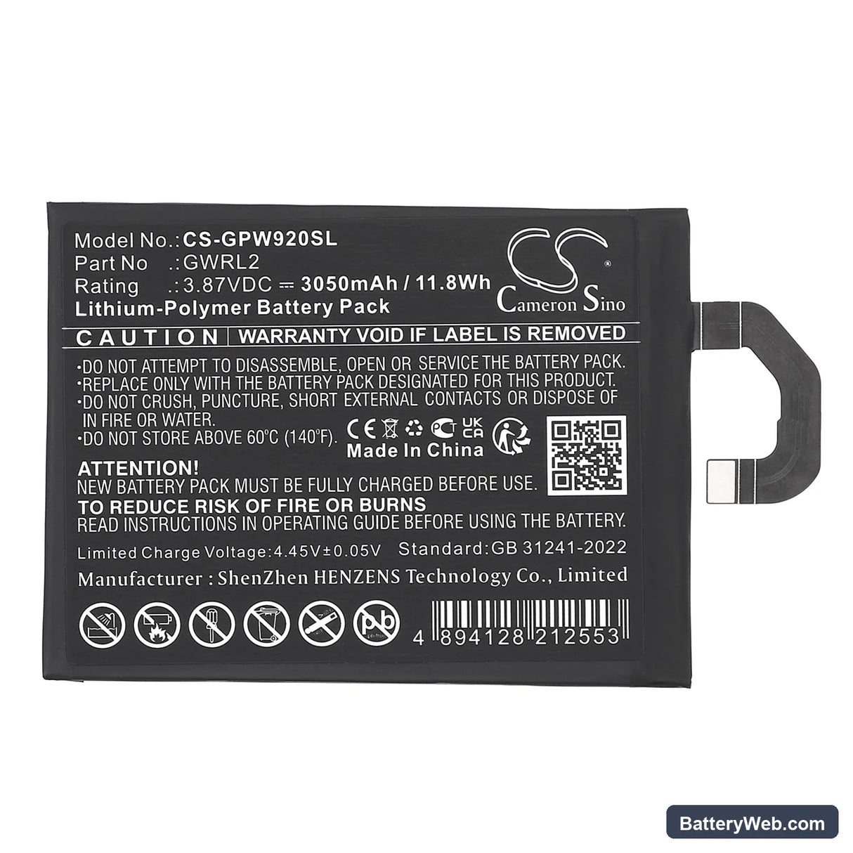 Google GC15S Replacement Battery, 3.87V, 3050mAh, Li-Polymer 3
