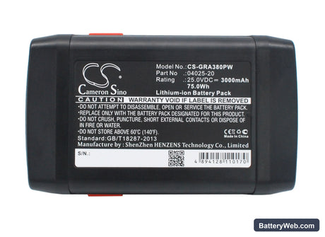Gardena Accu-Spindelmaher 380 Li Replacement Battery, 25V, 3000mAh, Li-ion 5